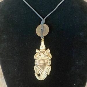 Hand Carved Crocodile Pendant Necklace
